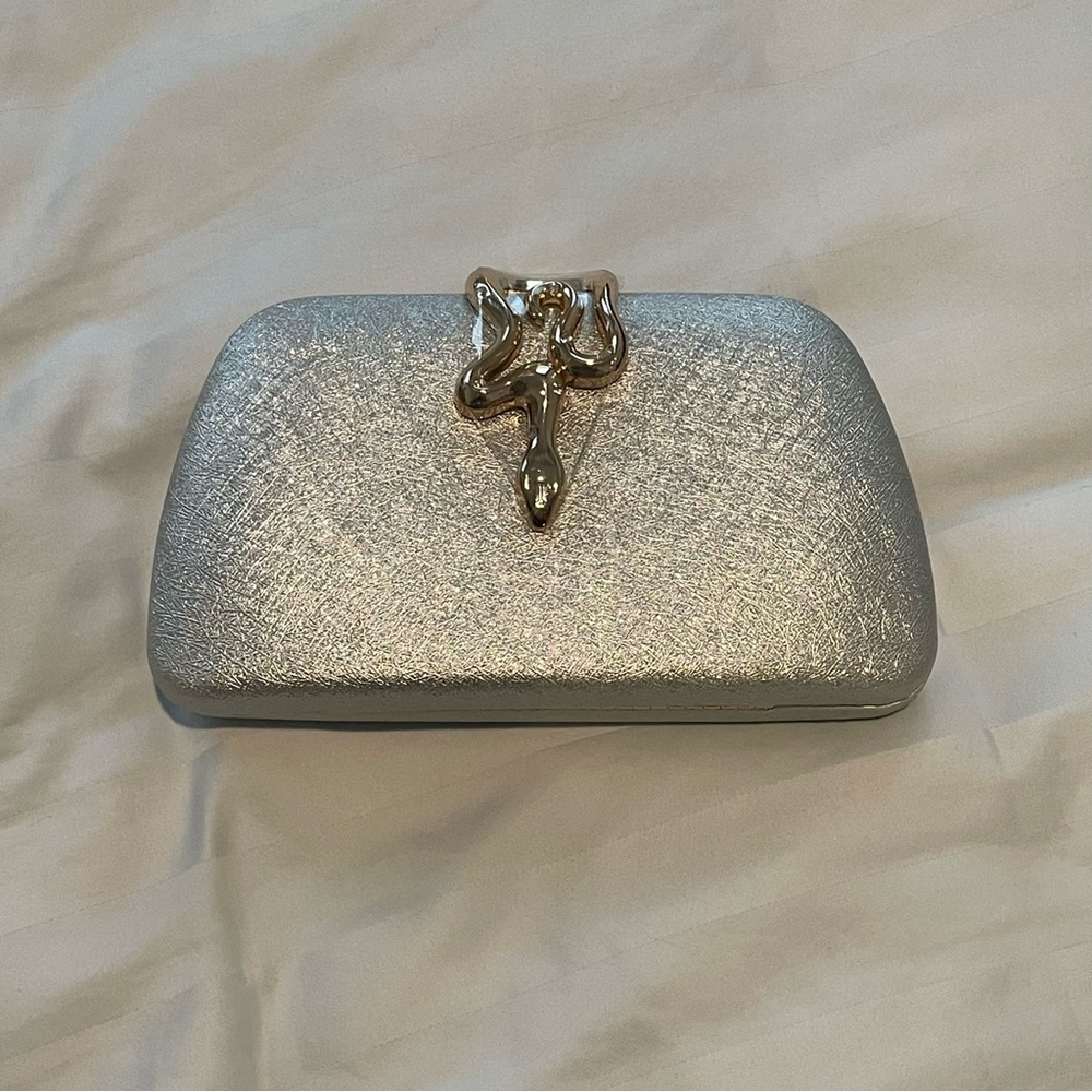 Silver Glitter Clutch with Snake Clasp